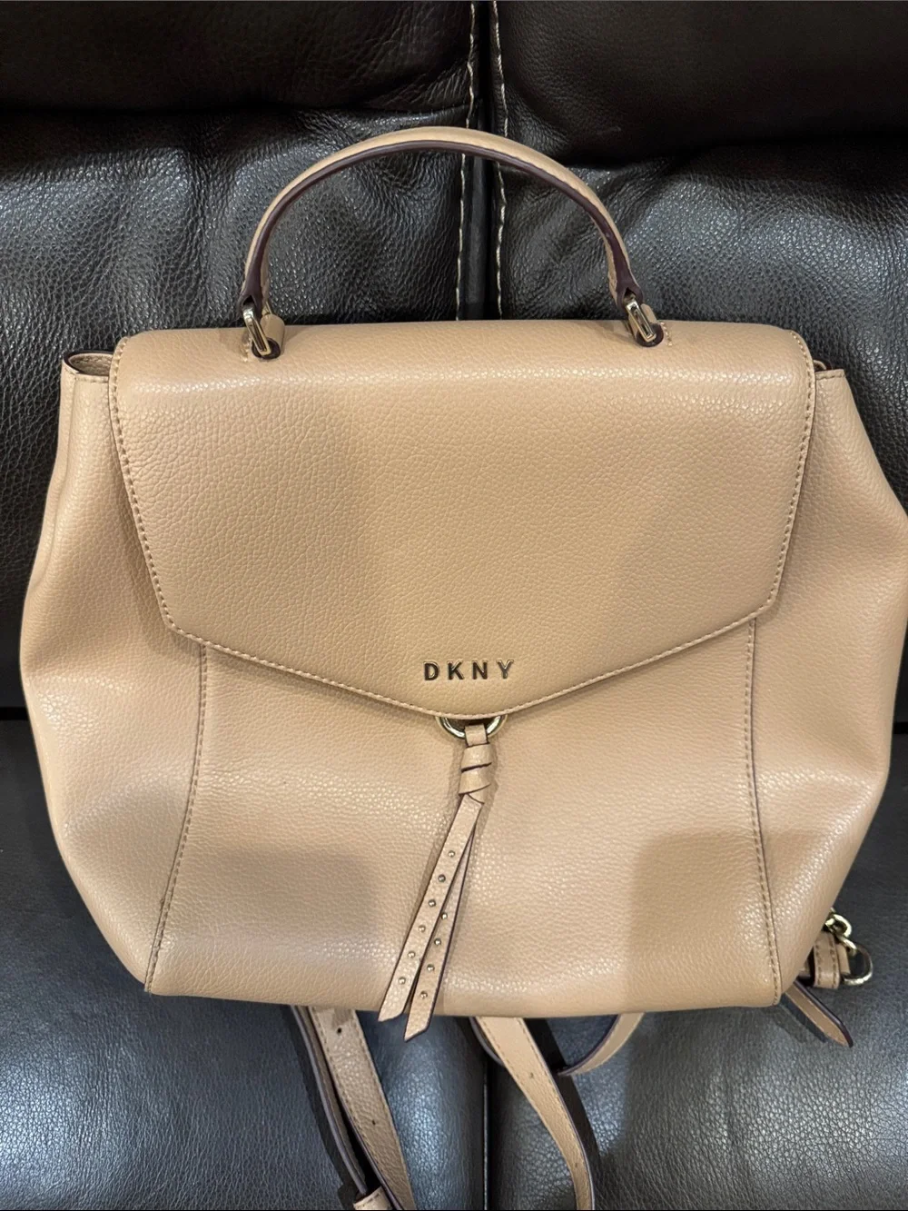 DKNY Tan Beige Pebbled Leather Top-Handle backpack Bag